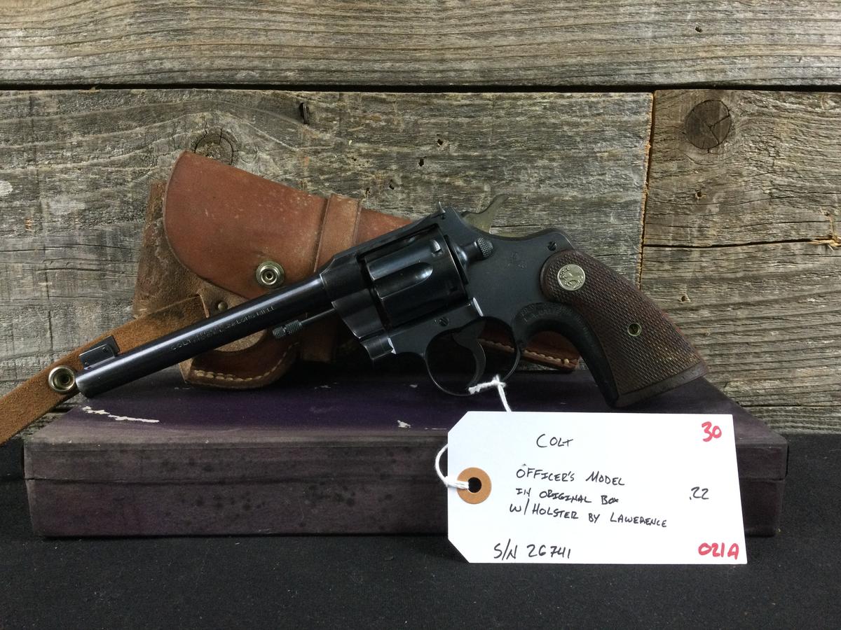 Colt Officer’s Model with original box and Lawrence holster 22LR