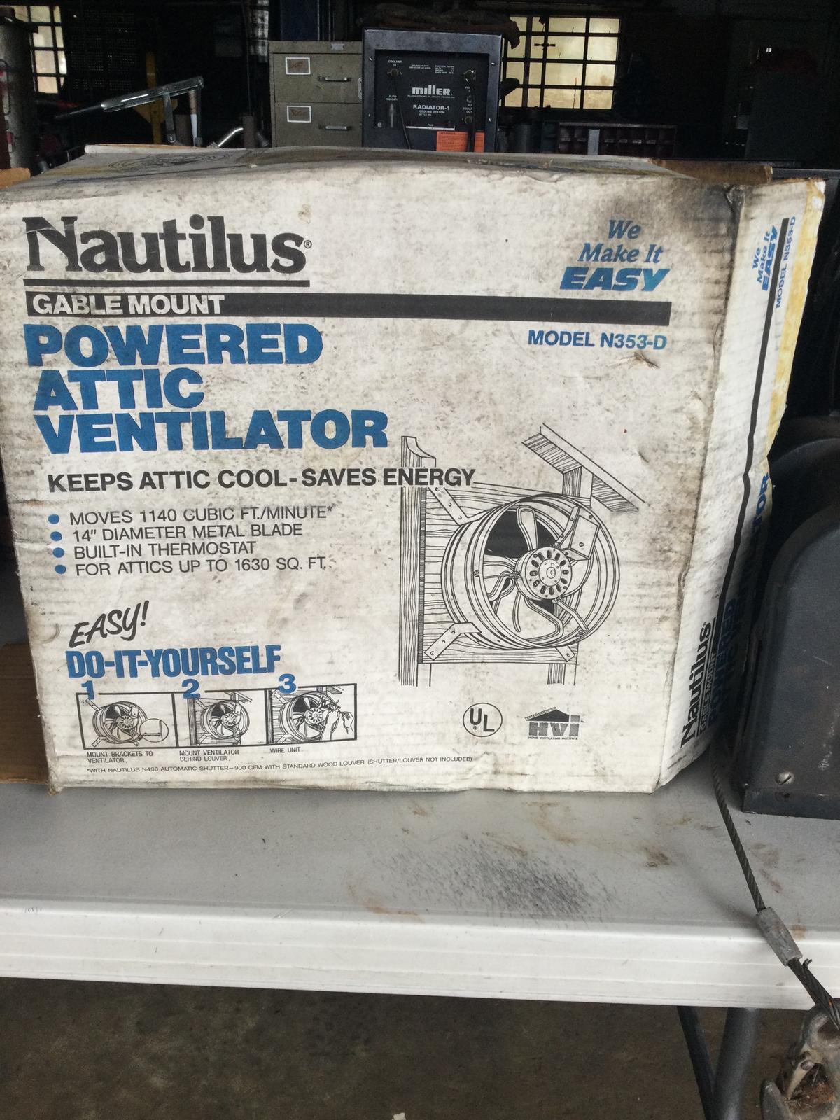Nautilus Gable Mount Powered Ventilation  Fan, NiB