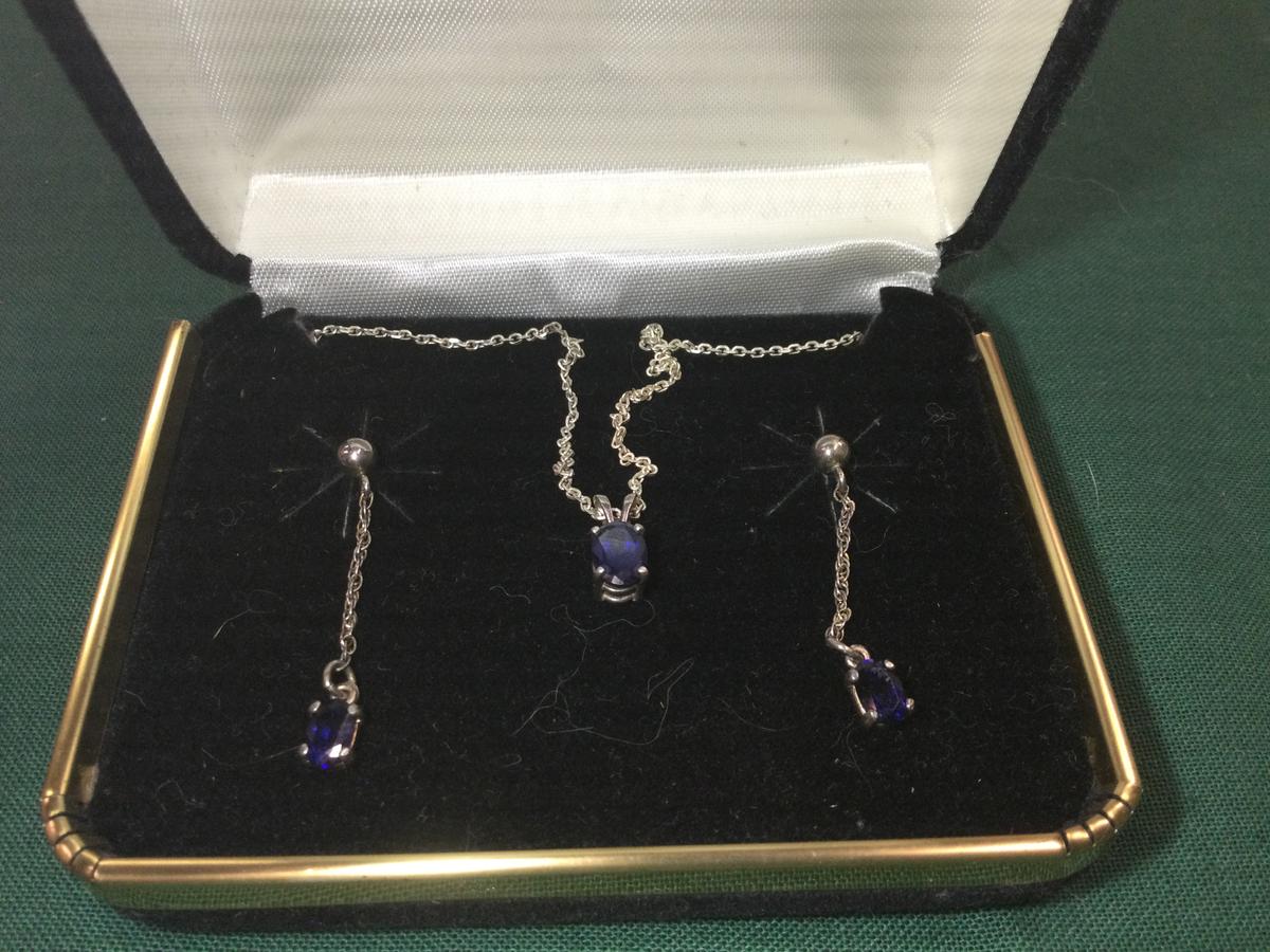 Silver chain and Sapphire necklace with matching earrings