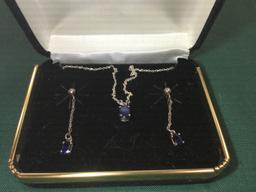 Silver chain and Sapphire necklace with matching earrings