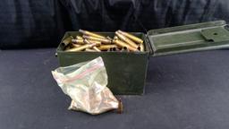 Ammo Can with approximately 19Lbs of .50BMG brass and a bag of Projectiles