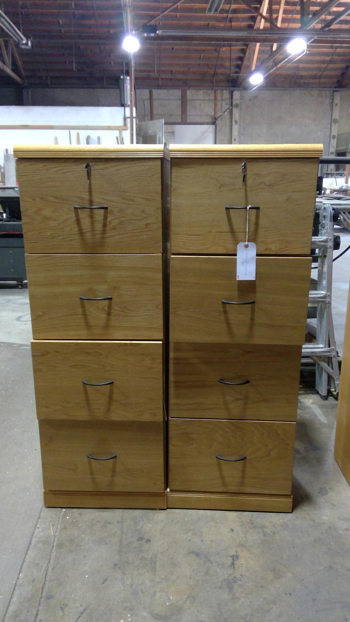 2 Matching Wood 4 Drawer Filing Cabinets