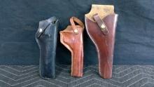 3 Assorted Leather Holsters, BVD, Bianchi, noname stamped 738