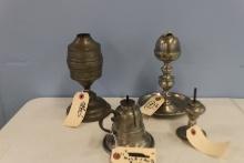 FOUR PEWTER FLUID LAMPS