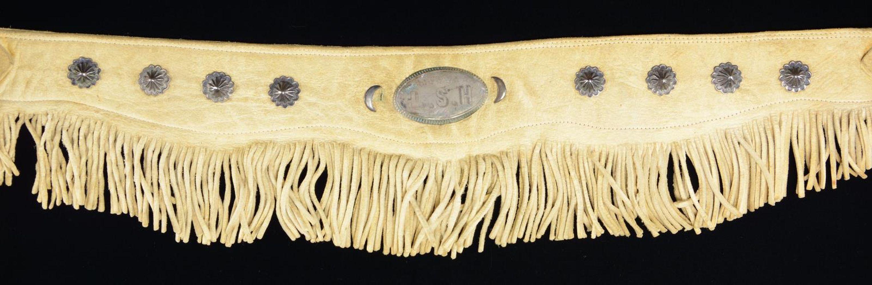 PAIR OF RAWHIDE FRINGED COWBOY SILVER CONCHO &