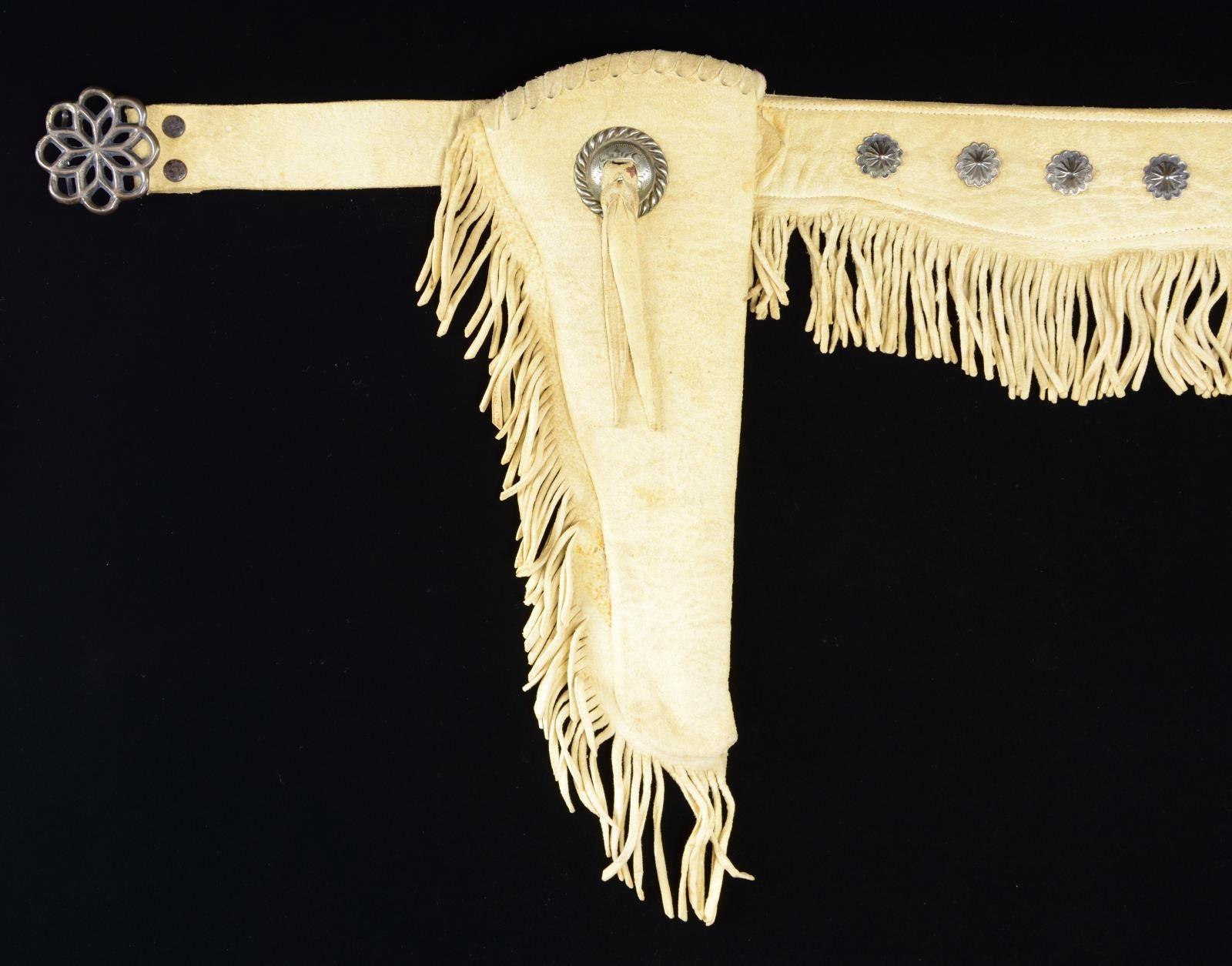 PAIR OF RAWHIDE FRINGED COWBOY SILVER CONCHO &