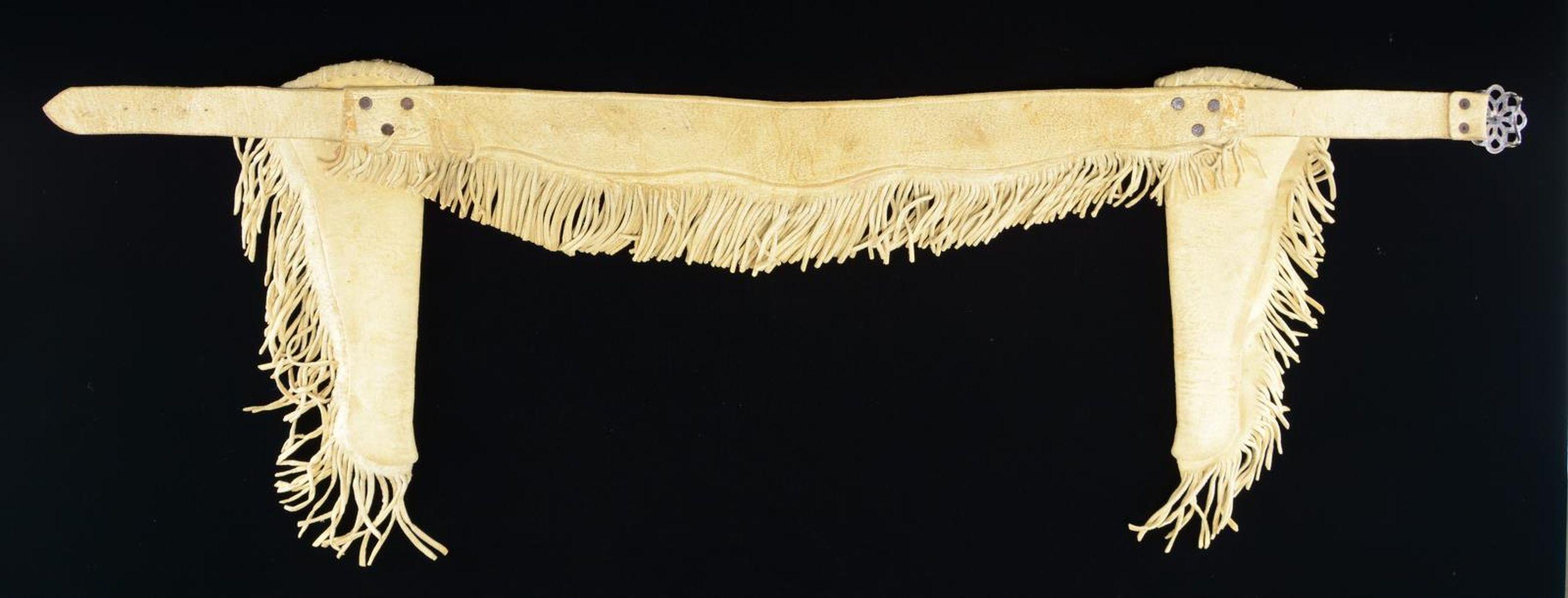 PAIR OF RAWHIDE FRINGED COWBOY SILVER CONCHO &
