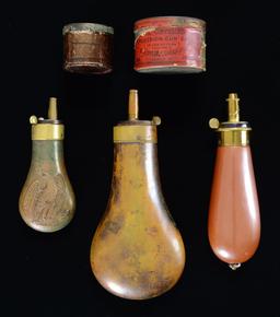 ORIGINAL COLT POWDER FLASKS & CAP TINS.