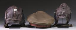 WWII ENLISTED VISOR CAP & 2 LEATHER FLIGHT