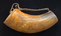 AN INTERESTING FOLK ART CARVED STORAGE HORN OF