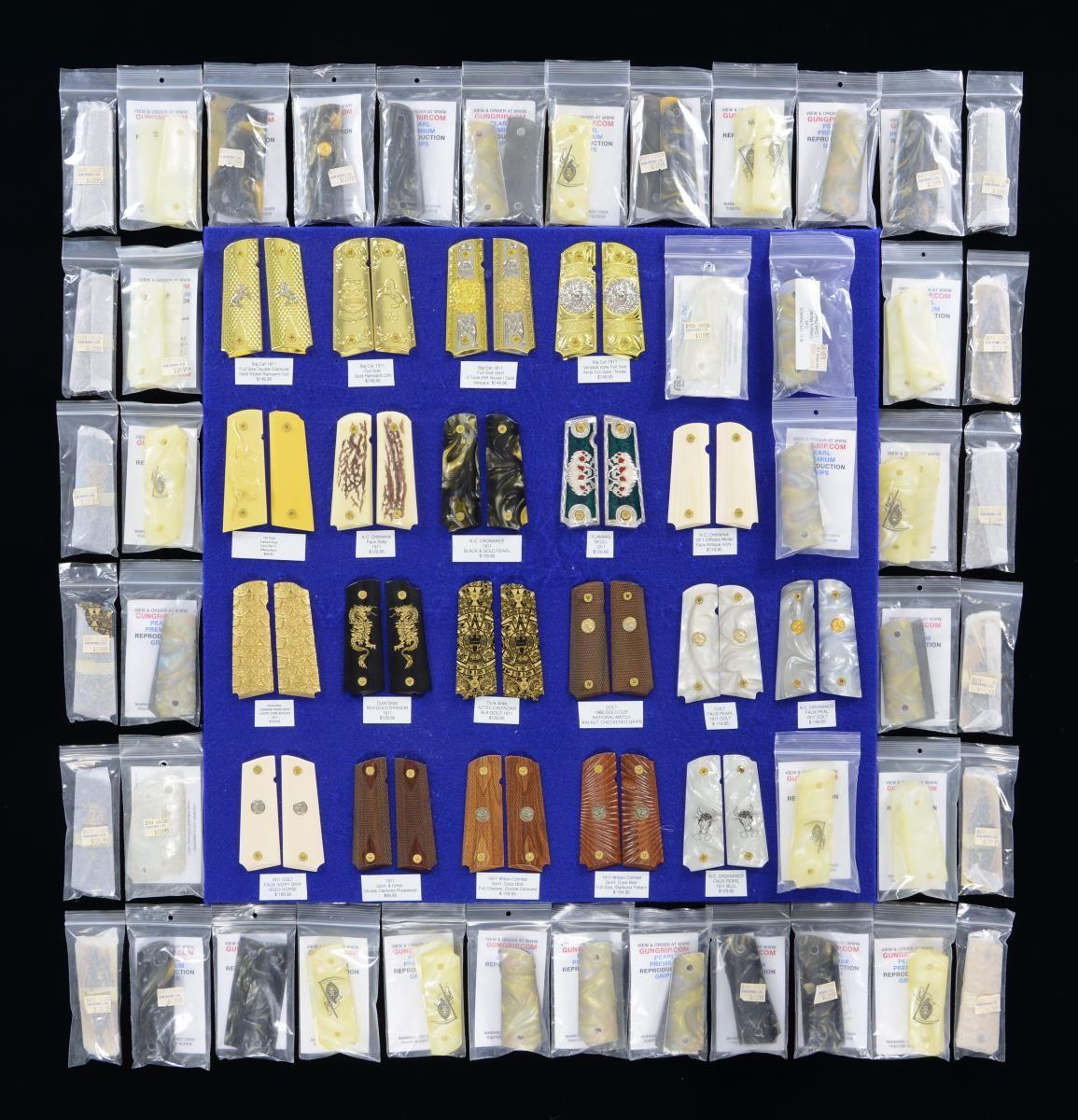 94 ASSORTED 1911 & OFFICERS GRIP SETS PLUS DISPLAY