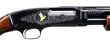 GLEN HARTLIEP ENGRAVED WINCHESTER 42 PUMP SHOTGUN.