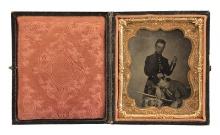 INTERESTING POSED SIXTH PLATE TINTYPE OF UNION