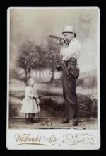GREAT CABINET CARD PHOTO OF MAN AIMING RIFLE WITH