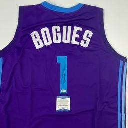 Autographed/Signed Muggsy Bogues Charlotte Purple Modern Basketball Jersey Beckett BAS COA
