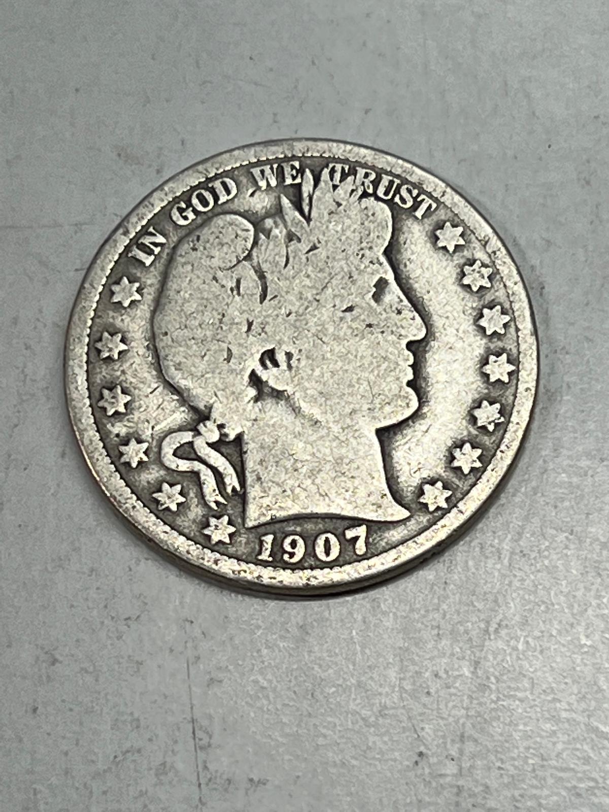 1907 D Barber Half Dollar VG