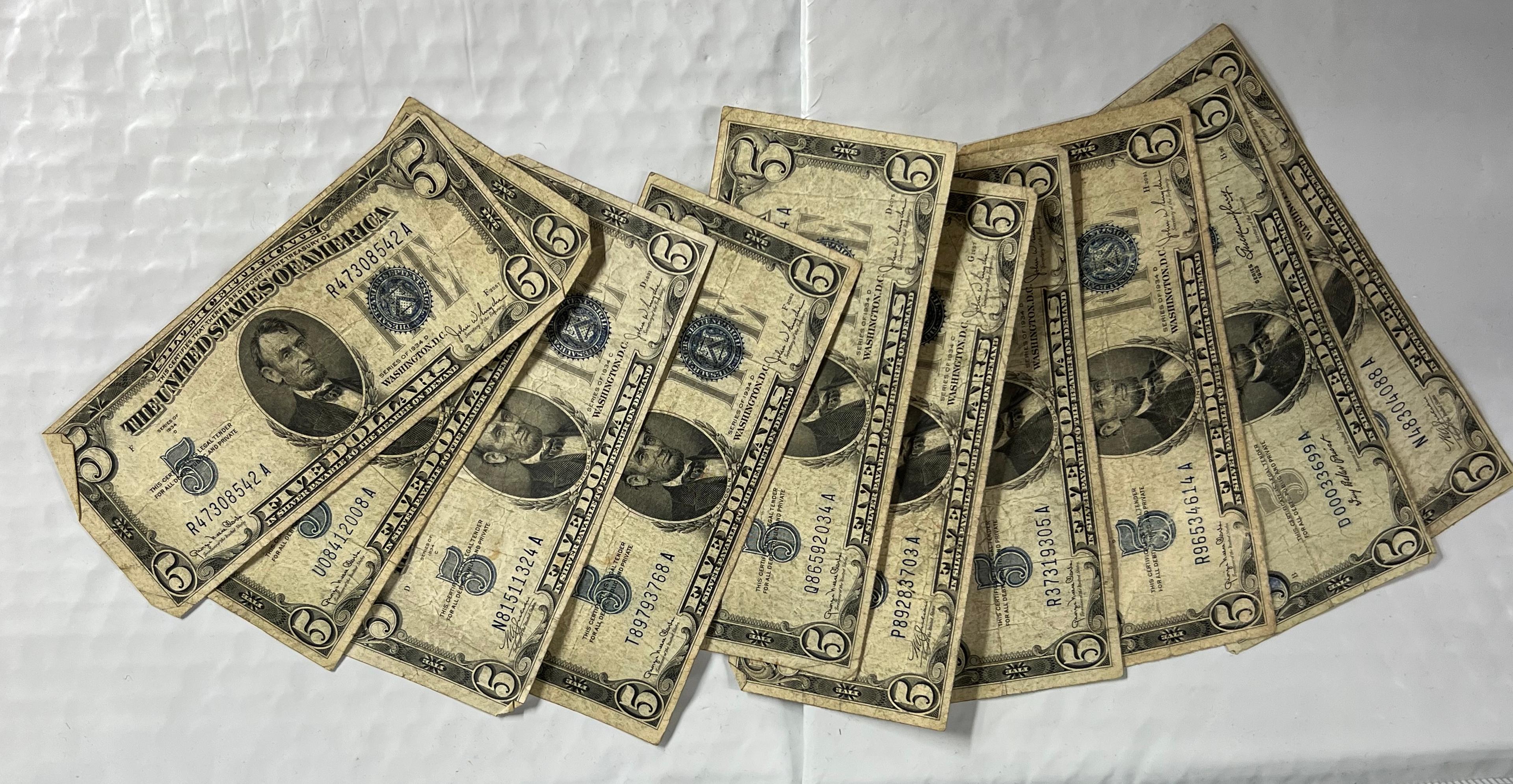 (10) 1934  $5 Silver Certificates
