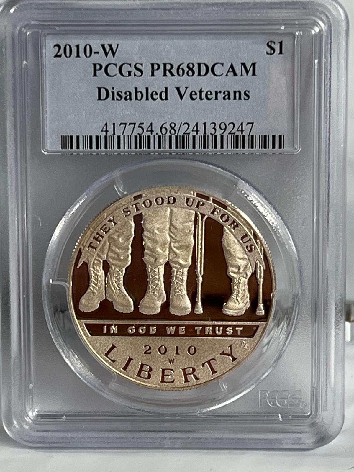 2010 W Disabled Veterans Silver Dollar PR68DCAM PCGS