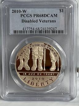 2010 W Disabled Veterans Silver Dollar PR68DCAM PCGS