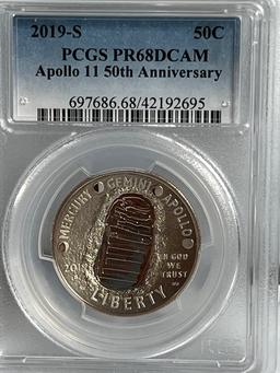 2019 S Apollo 11 50th Anniversary Curved Half Dollar PR68DCAM PCGS