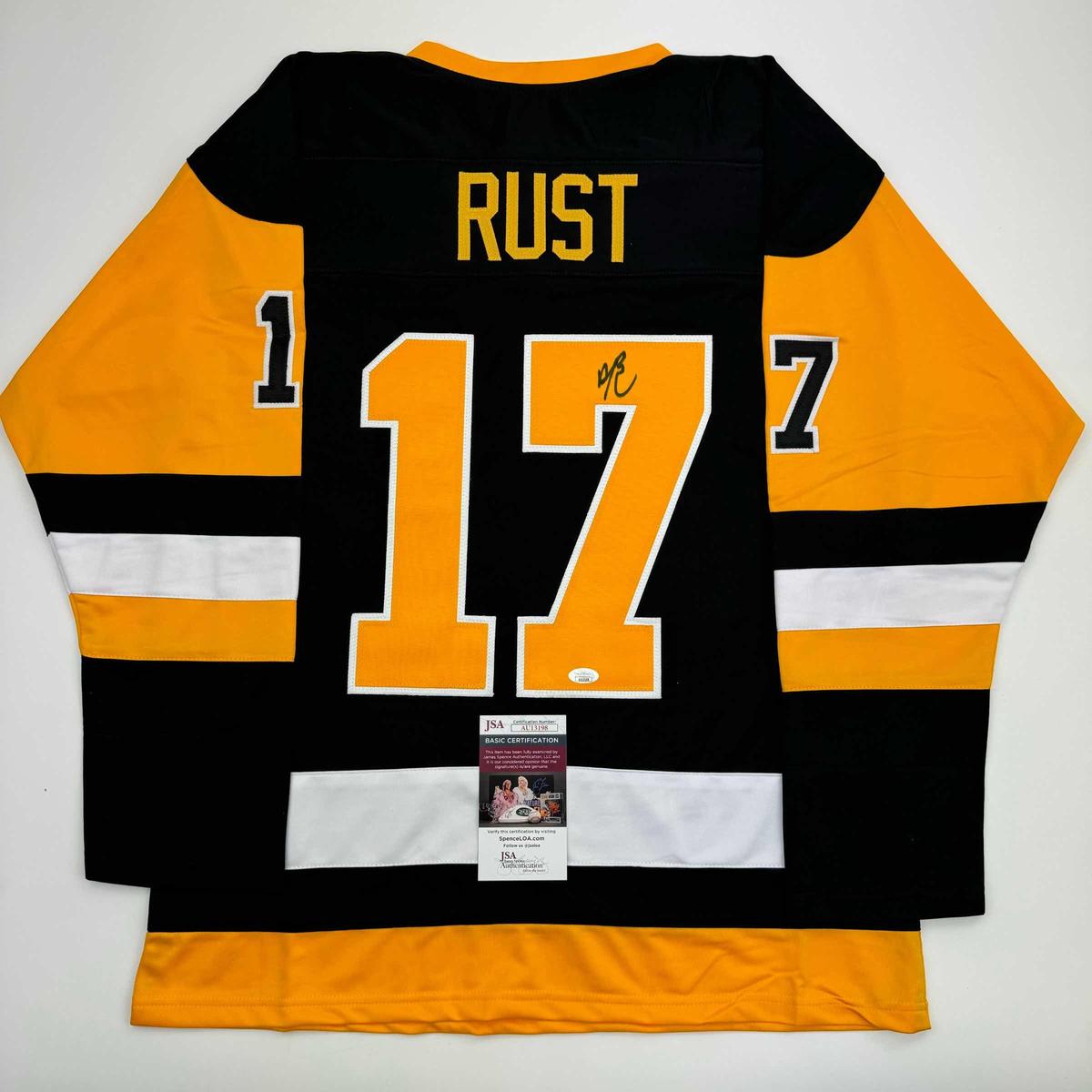 Autographed/Signed Bryan Rust Pittsburgh Black Hockey Jersey JSA COA
