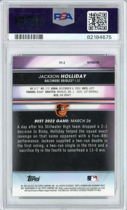 Graded 2022 Topps Bowmans Best Jackson Holliday #TP2 Top Prospects-Refractor Rookie RC Card PSA 10