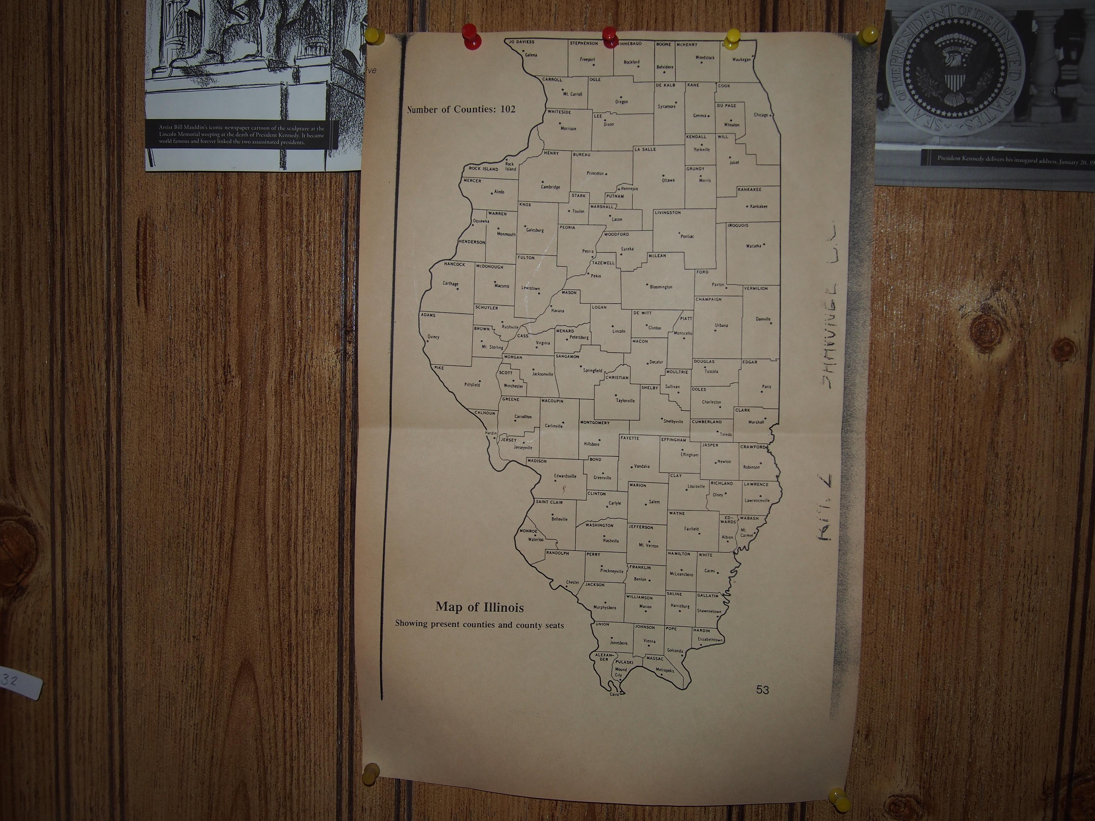 Map of Illinois with counties and county seats