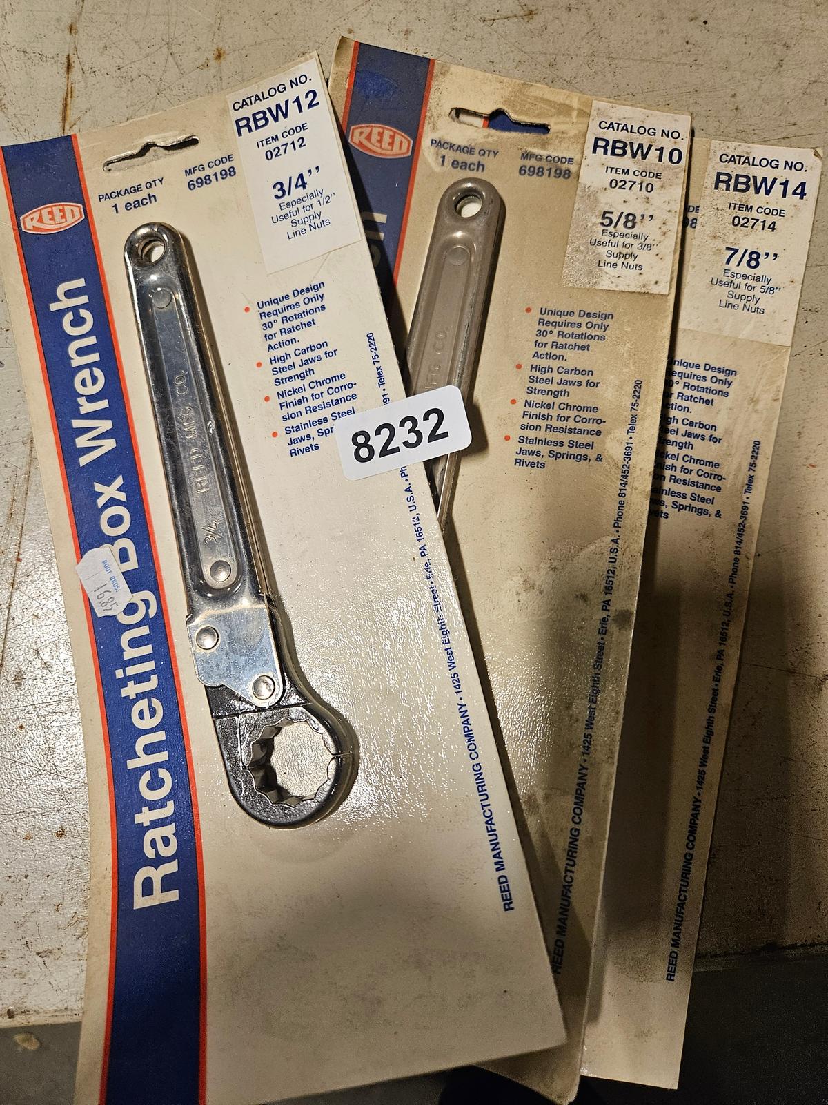 Reed Manufacturing RBW Ratcheting Box Wrences (Sizes 5/8'', 3/4'', 7/8'') qty 3