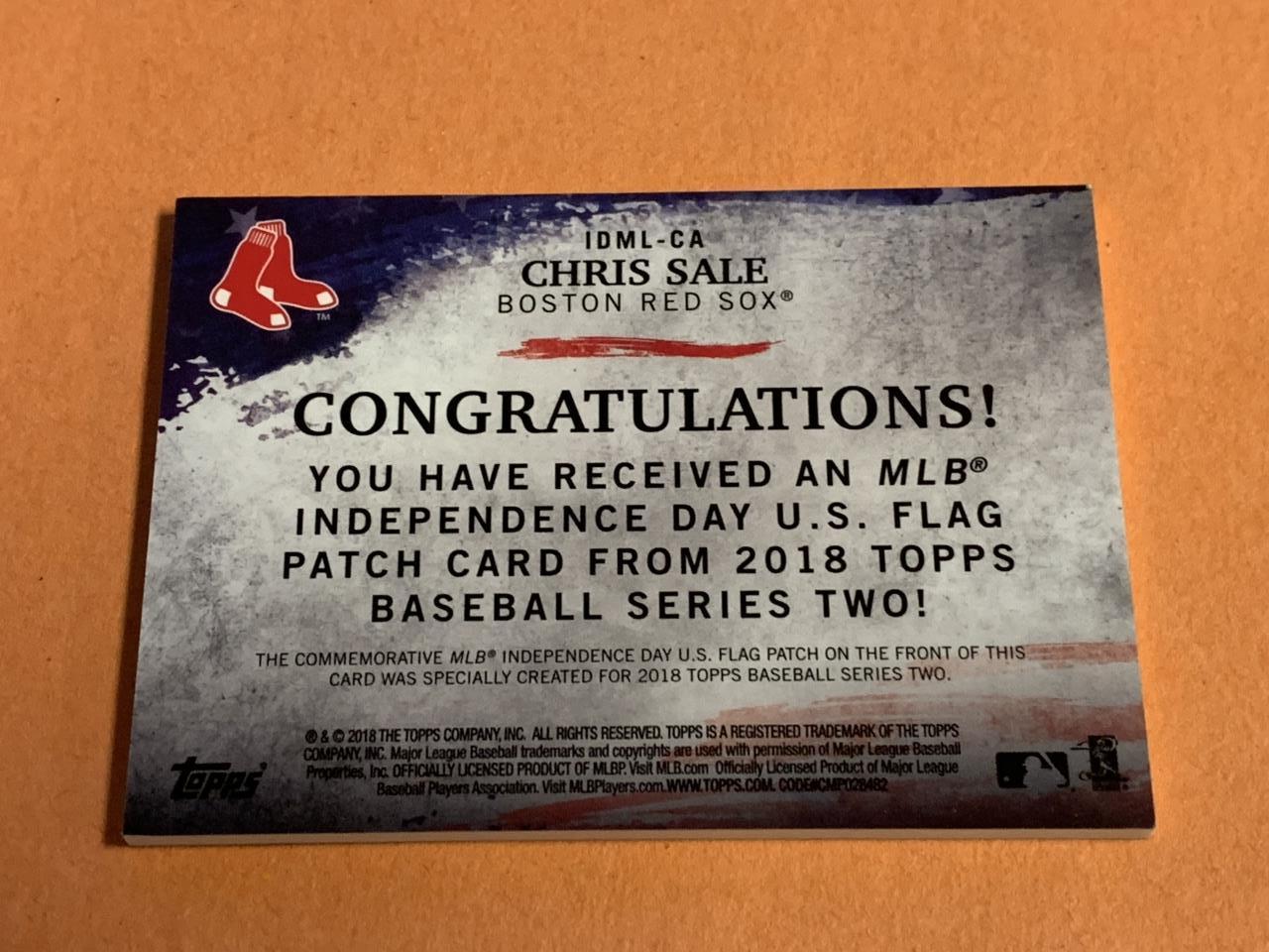 CHRIS SALE 2018 Topps FLAG PATCH Baseball Card
