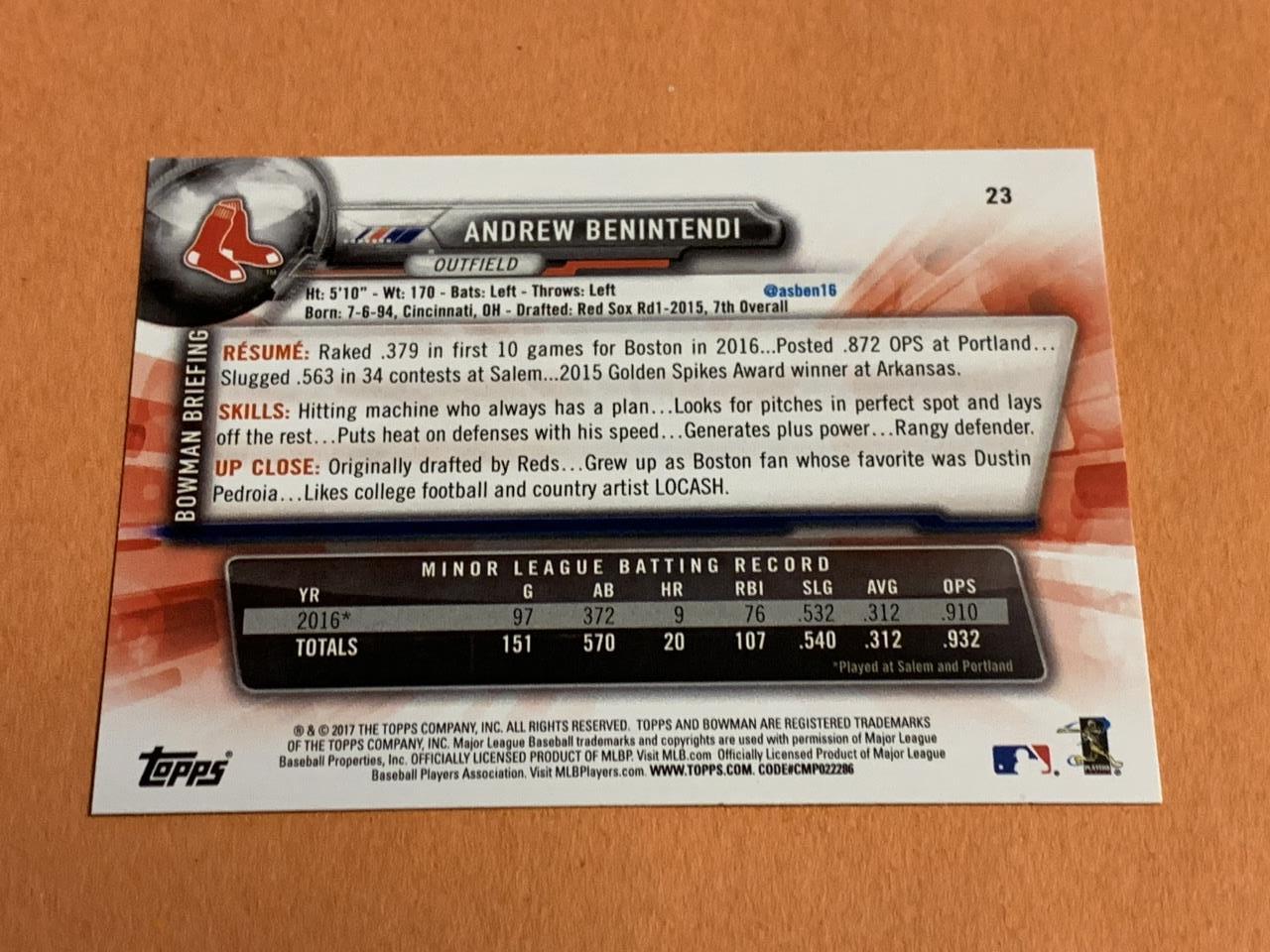 ANDREW BENINTENDI 2017 Bowman ROOKIE Card