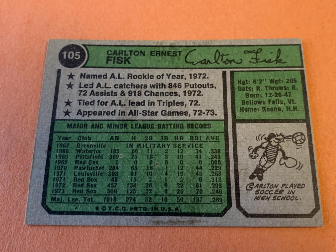 CARLTON FISK Red Sox 1974 Topps Baseball Card