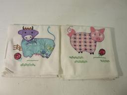 Lot of 6 Decorative Kitchen Towels w/ Farm Animals and Farmers Cross Stitch