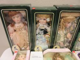 Lot of 10 Porcelain Dolls Various Sizes NEW in Boxes