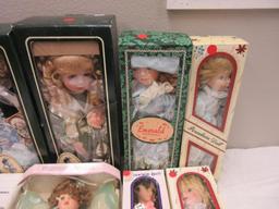 Lot of 10 Porcelain Dolls Various Sizes NEW in Boxes