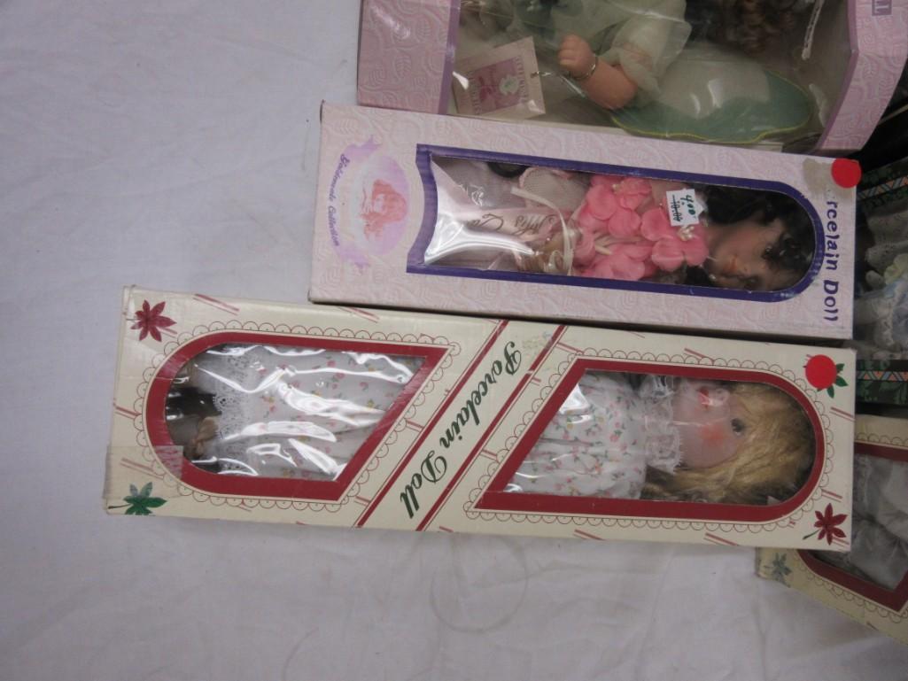 Lot of 10 Porcelain Dolls Various Sizes NEW in Boxes