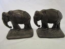 Vintage cast iron elephant bookends - trunk down