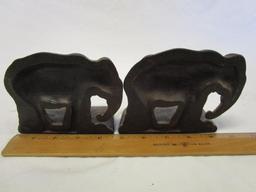 Vintage cast iron elephant bookends - trunk down