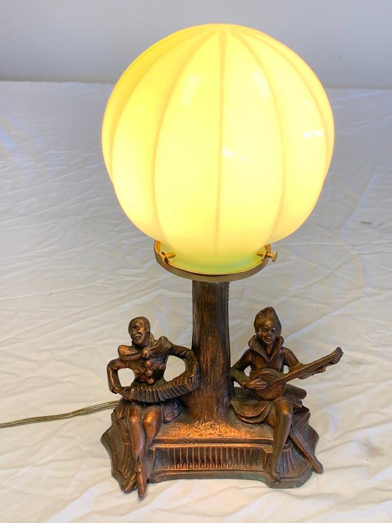 ART DECO HARLEQUIN TABLE LAMP W/ GLASS GLOBE TOP