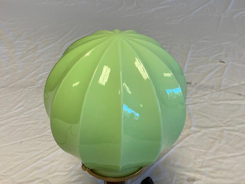 ART DECO HARLEQUIN TABLE LAMP W/ GLASS GLOBE TOP