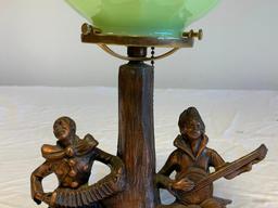 ART DECO HARLEQUIN TABLE LAMP W/ GLASS GLOBE TOP
