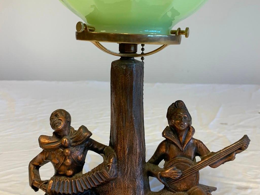ART DECO HARLEQUIN TABLE LAMP W/ GLASS GLOBE TOP