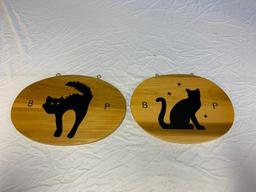 2 Custom Wood Hanging Plaques with BLACK CATS