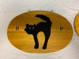 2 Custom Wood Hanging Plaques with BLACK CATS