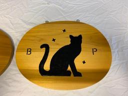 2 Custom Wood Hanging Plaques with BLACK CATS