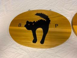 2 Custom Wood Hanging Plaques with BLACK CATS