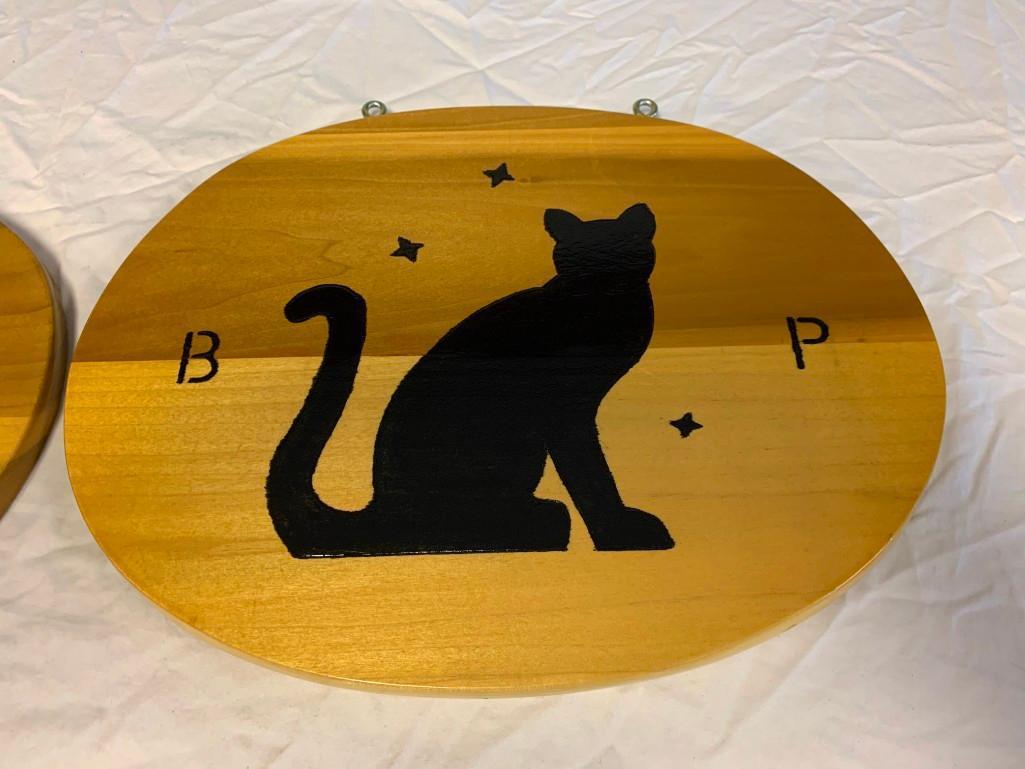 2 Custom Wood Hanging Plaques with BLACK CATS