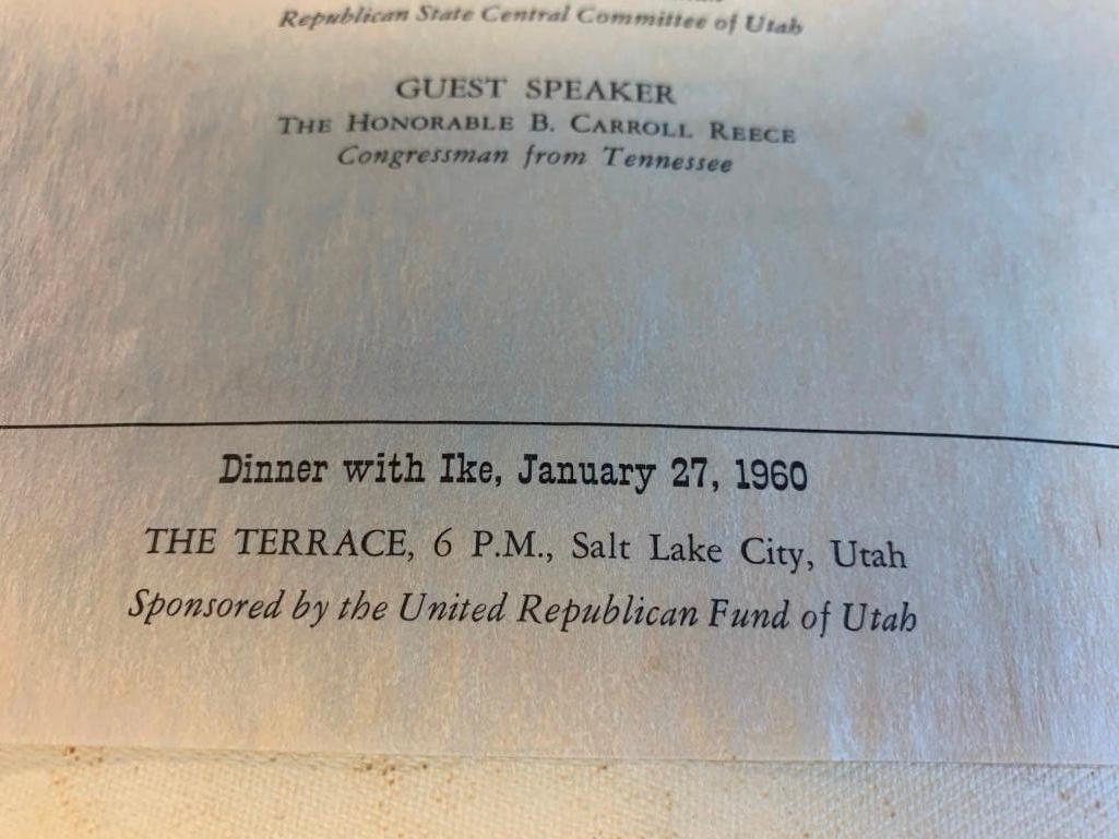 1960 Dinner With Ike Menu 1/27/1960