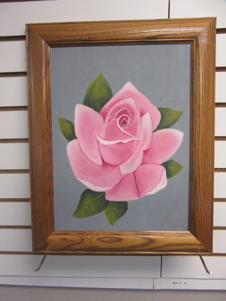Painting of a Pink Rose by C. Lottie