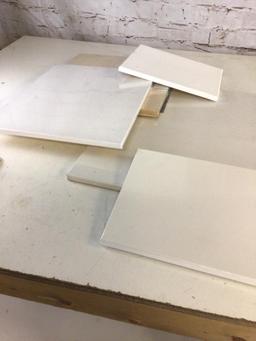 Lot of four various size canvas painting boards & one birch painting 18?x18? panel
