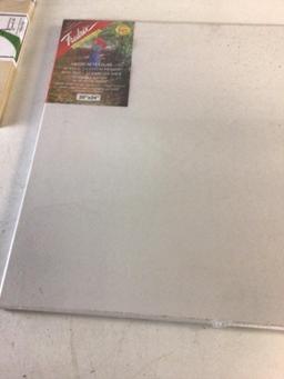 Lot of four various size canvas painting boards & one birch painting 18?x18? panel